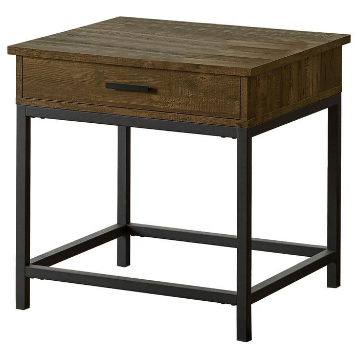 Byers - Square 1-Drawer End Table - Brown Oak and Sandy Black