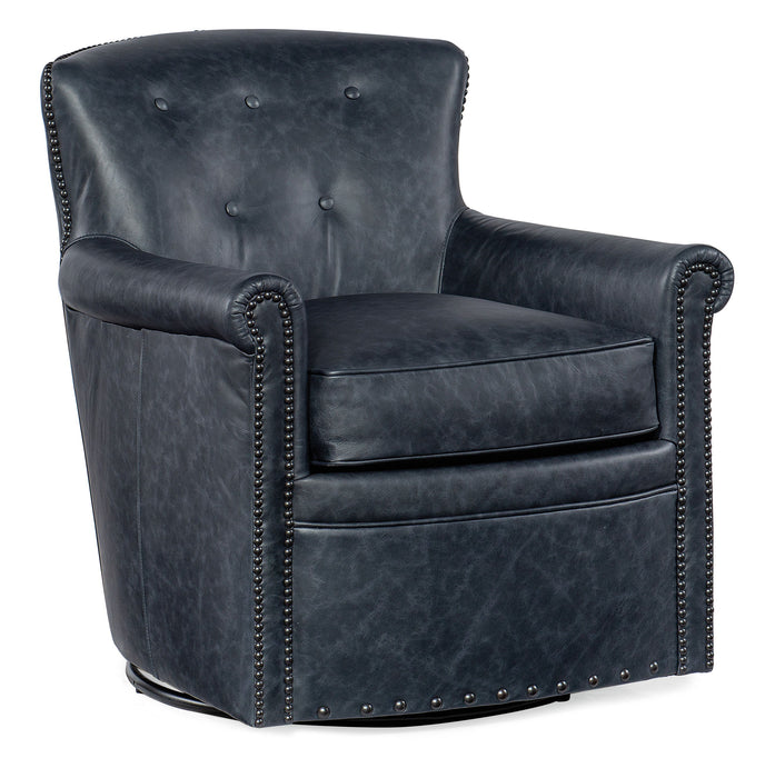 CC - Swivel Club Leather Chair - Blue