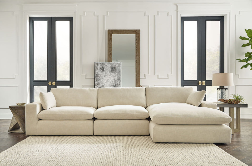 Elyza - 4 Pc. - Right Arm Facing Corner Chaise 3 Pc Sectional, Ottoman - Linen