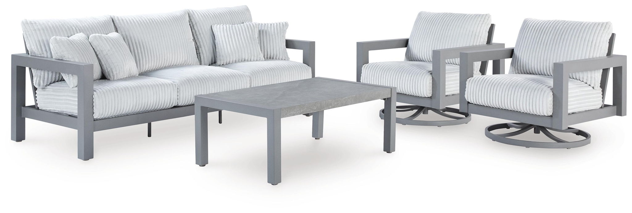 Hurley Park - 4 Pc. - Outdoor Sofa, 2 Lounge Chairs And Coffee Table - Gray