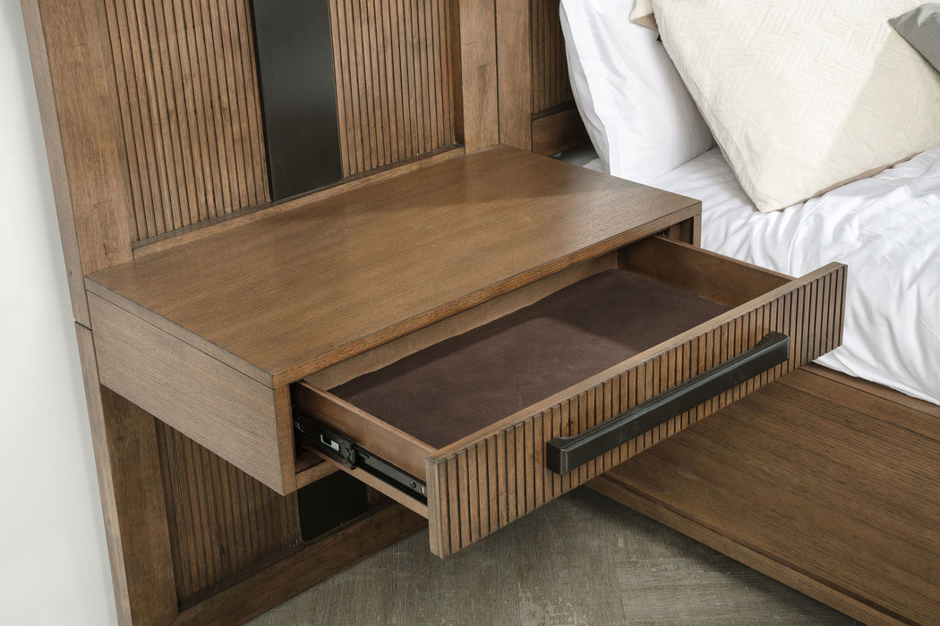 2-Piece Wall Panel With Nightstand Set - Ash Brown
