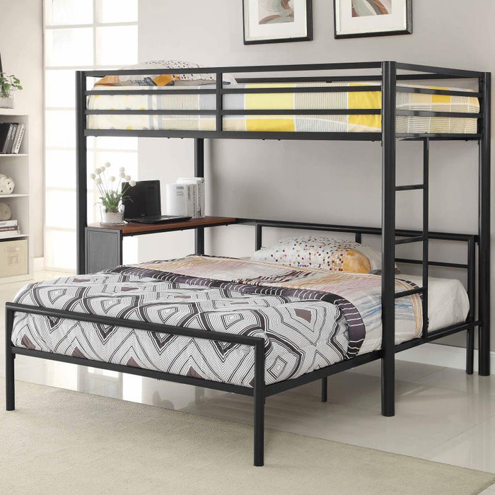 Fisher - 2 Piece Metal Workstation Loft Bed Set (Loft Bed And Twin Bed) - Gunmetal