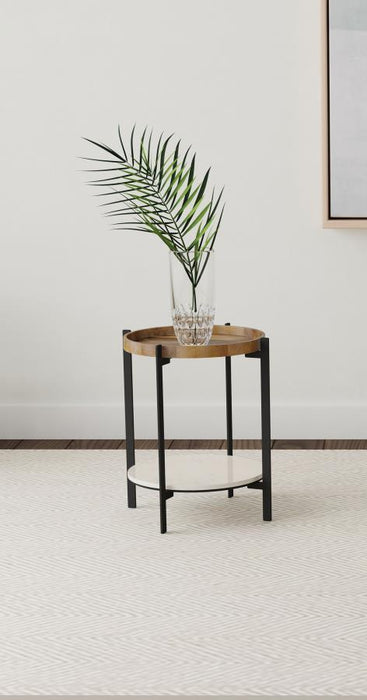 Adhvik - Round Table With Marble Shelf