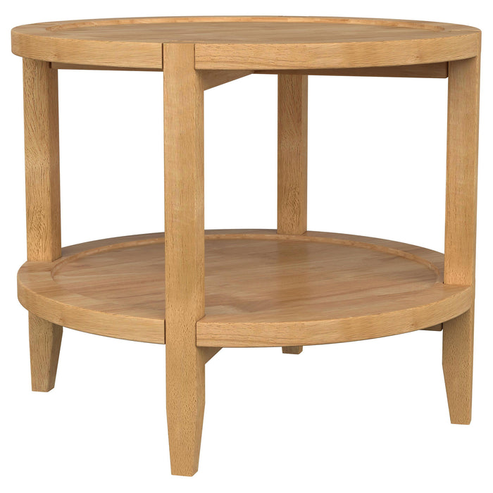 Camillo - Round Solid Wood End Table With Shelf - Maple Brown