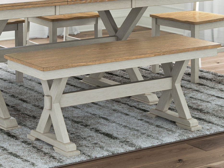 Purlaney - Antique White / Natural - Large Dining Room Bench