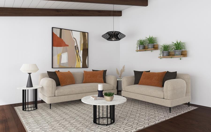 Jade - 2 Piece Chenille Upholstered Sofa Set - Latte