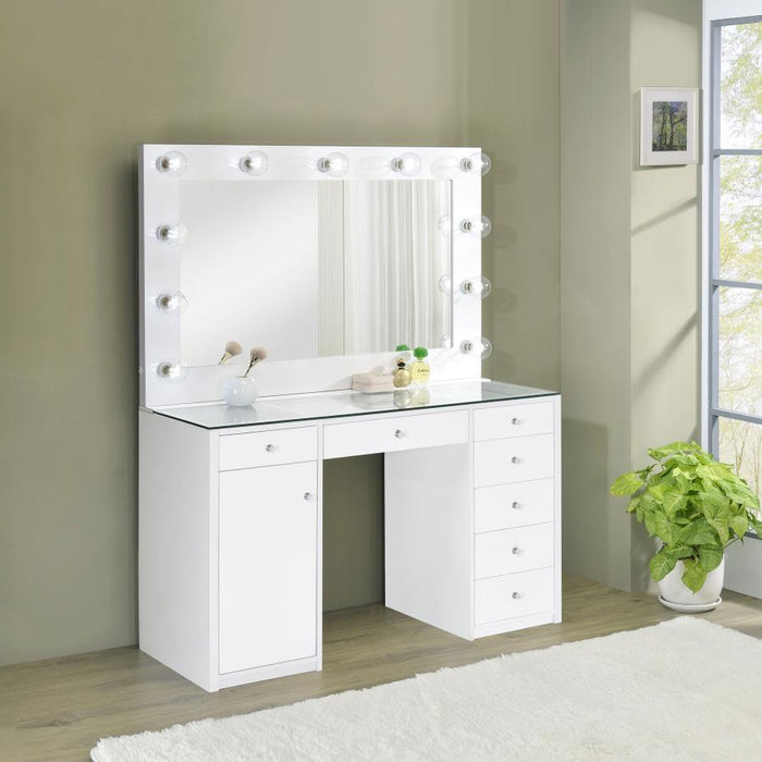 Acena - 7-Drawer Vanity Set With Lighting - White High Gloss