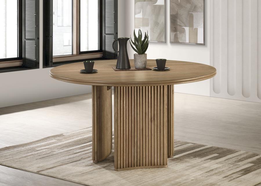 Adina - 53" Round Wood Dining Table - Distressed Light Brown