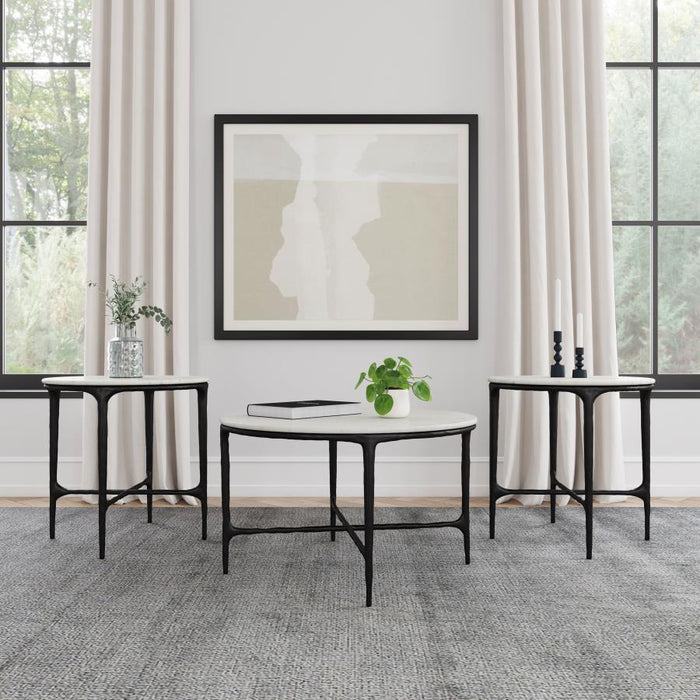 Hermas - Round Marble Coffee And End Table Set