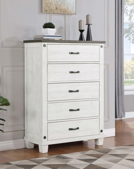 Lilith - 5-Drawer Chest Distressed - Distressed Gray And White