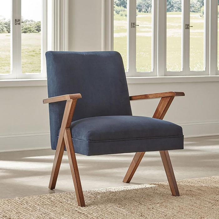 Cheryl - Wooden Arms Accent Chair - Dark Blue And Walnut