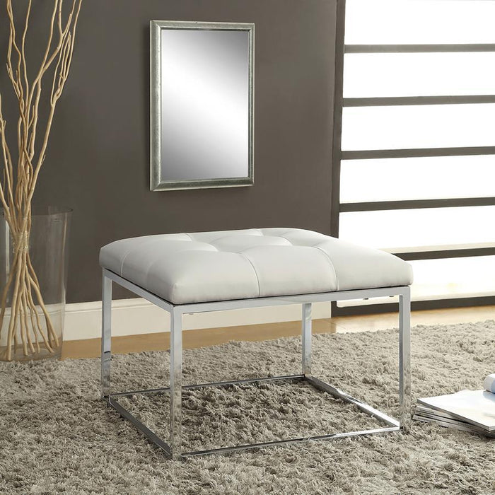 Swanson - Upholstered Tufted Ottoman - White And Chrome