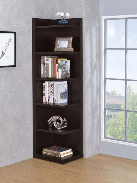 Alder - 6-Tier Corner Bookcase - Cappuccino