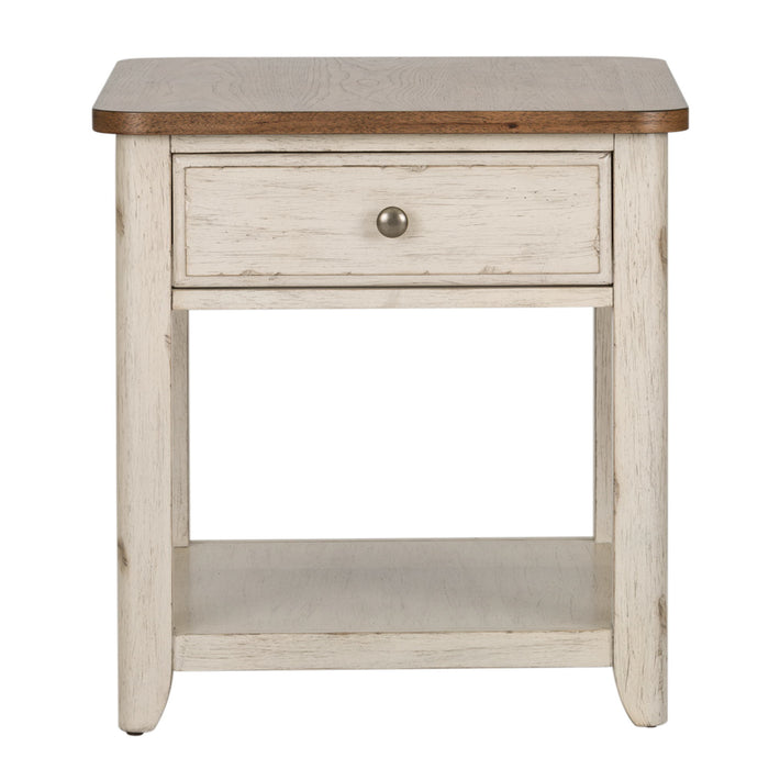 Farmhouse Reimagined - End Table With Basket - White