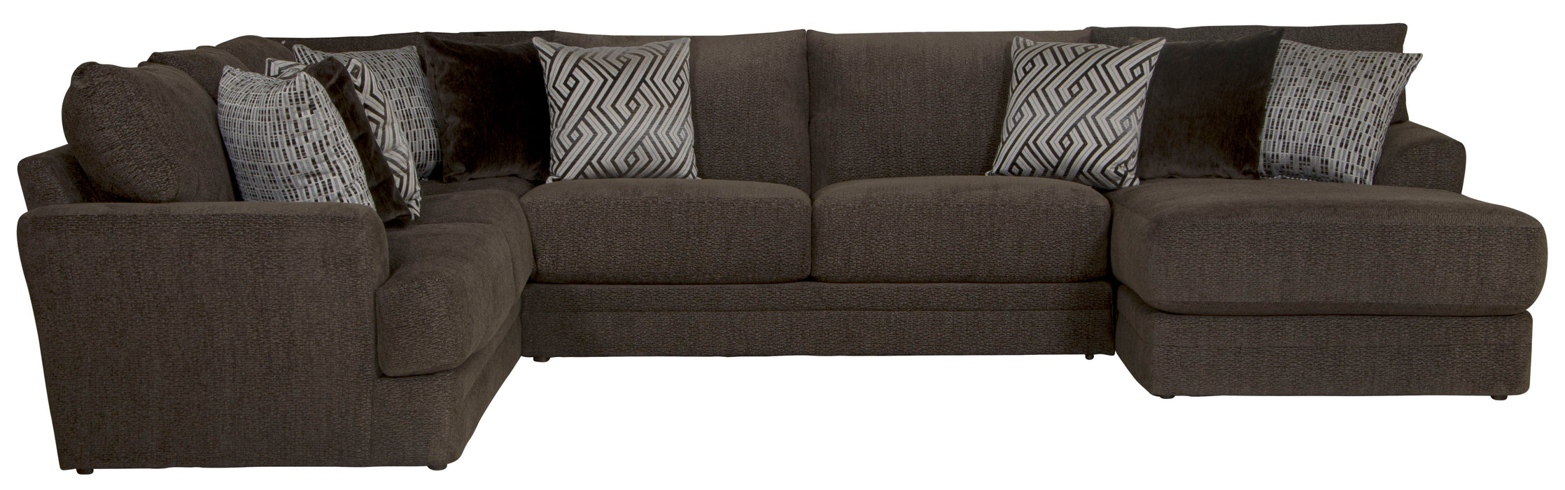 Galaxy - 3 Piece Sectional With RSF Chaise, Comfort Coil Seating And 9 Included Accent Pillows