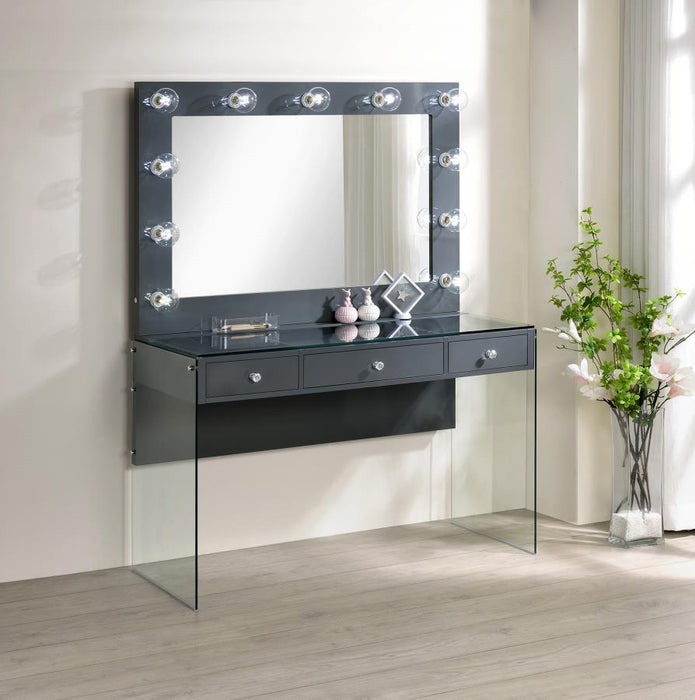 Afshan - 3-Drawer Vanity Desk With Lighting Mirror - Grey High Gloss