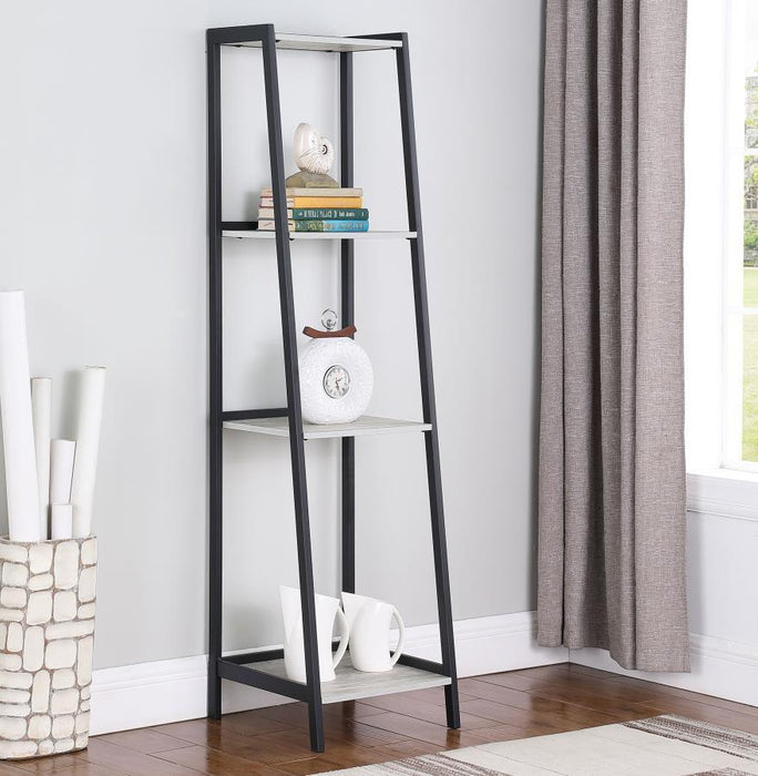 Pinckard - 4-Shelf Ladder Bookcase - Gray Stone And Black