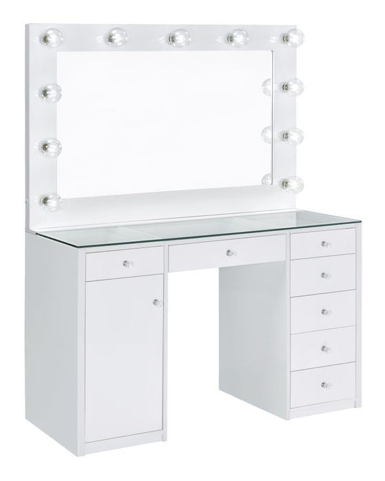 Percy - 7-Drawer Glass Top Vanity Desk With Lighting - White