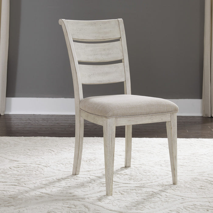 Farmhouse Reimagined - Ladder Back Upholstered Side Chair - White