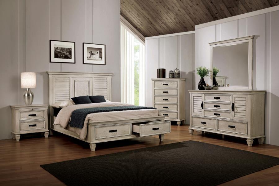 Franco - 5-Piece California King Storage Bedroom Set - Antique White