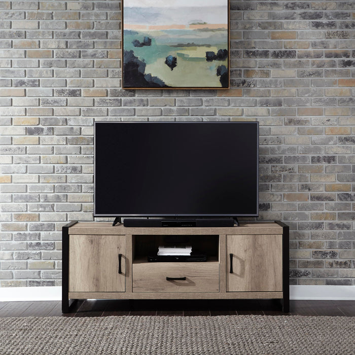 Sun Valley - Entertainment Center With Piers - Light Brown - Metal Side Drawers
