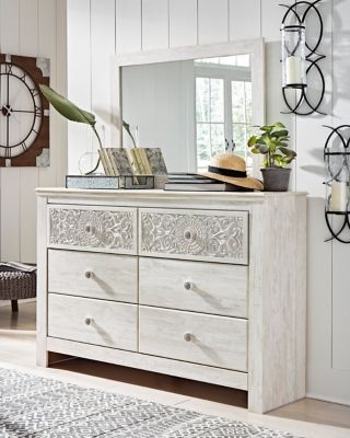 Paxberry - Whitewash - Dresser, Mirror - Medallion Drawer Pulls