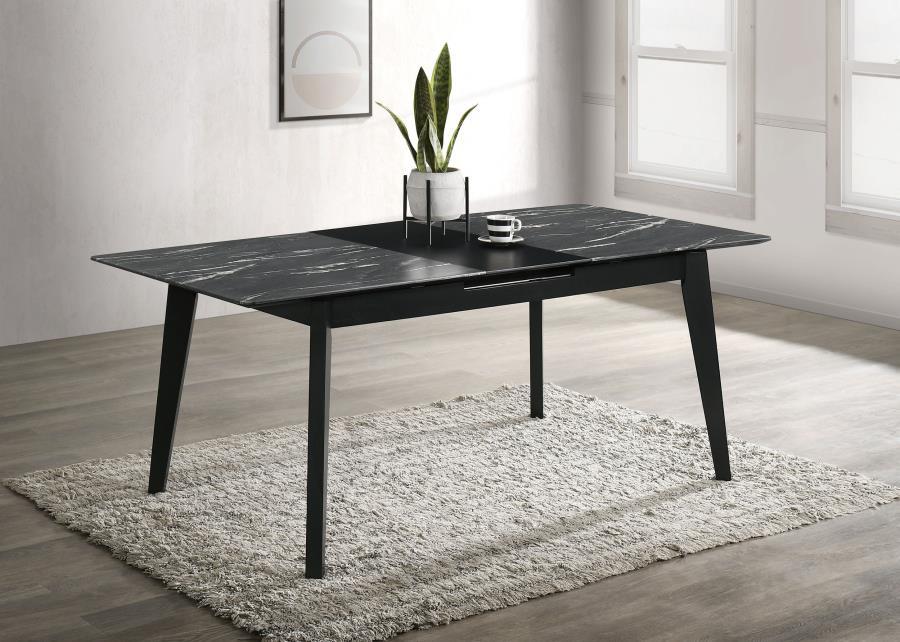 Crestmont - Rectangular Dining Table With Faux Marble Top And 16" Self-Storing Extension Leaf - Grey