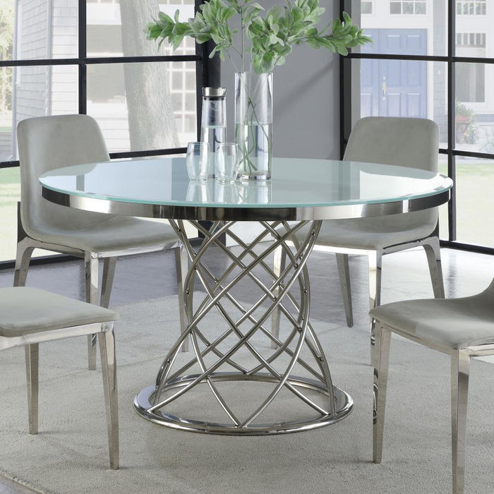 Irene - Round Glass Top Dining Table - White and Chrome