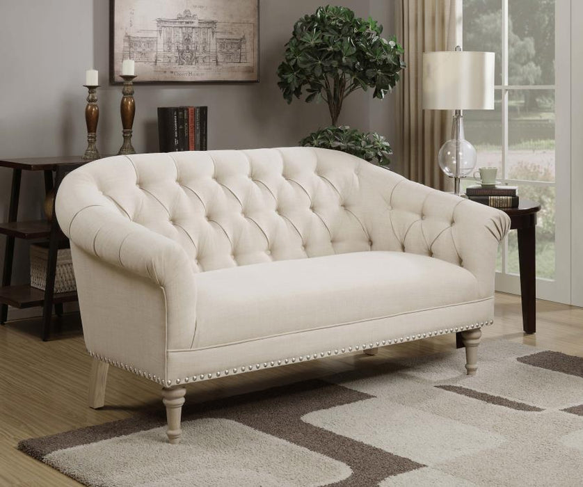 Billie - Tufted Back Settee With Roll Arm - Natural