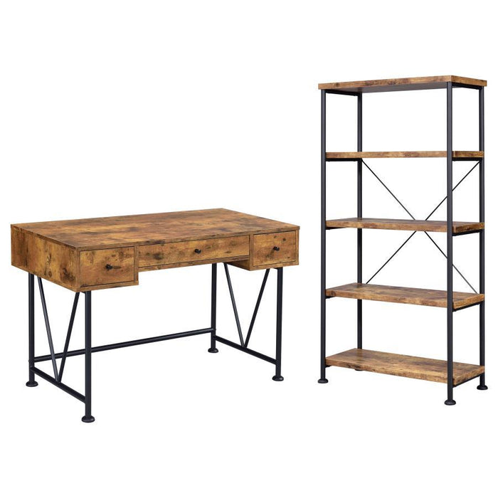 Analiese - 2-Piece 3-Drawer Writing Desk Set - Antique Nutmeg and Black